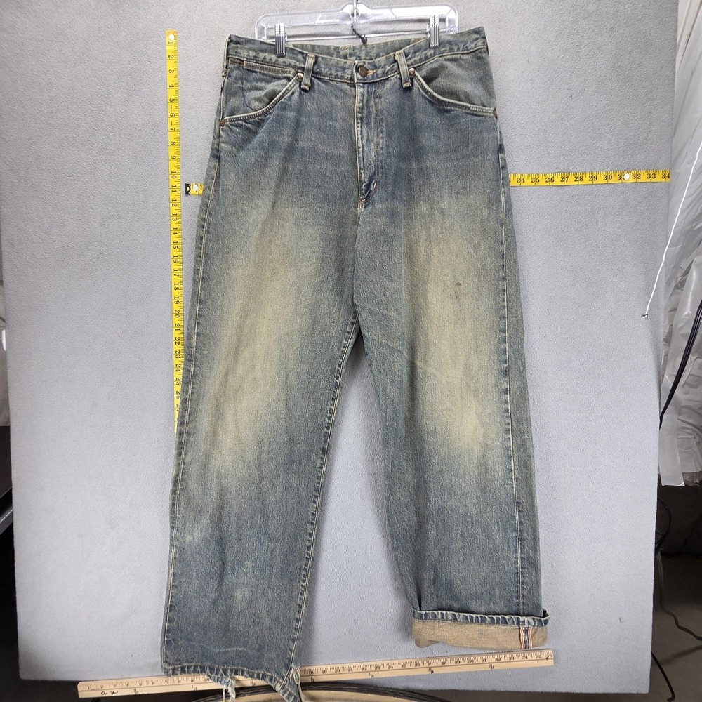 Vintage Wrangler Jeans Mens Blue Selvedge Blue Bell Wide Leg Baggy Fits 34x34